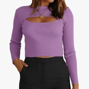 Women's Cutout Long Sleeve Knitted Ribbed Pullover Sweater